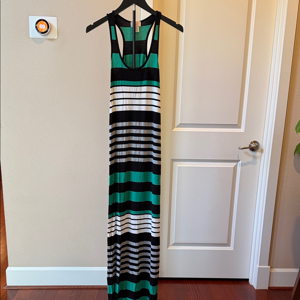 Striped Maxi Dress - Black, White, Green